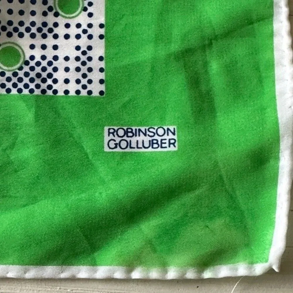 Vintage 70's White Lime Green Polka Dot Silk Rayon Scarf Square Glamour Retro